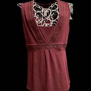 Ann Taylor Loft Maroon V-Neck Empire Waist Top XS